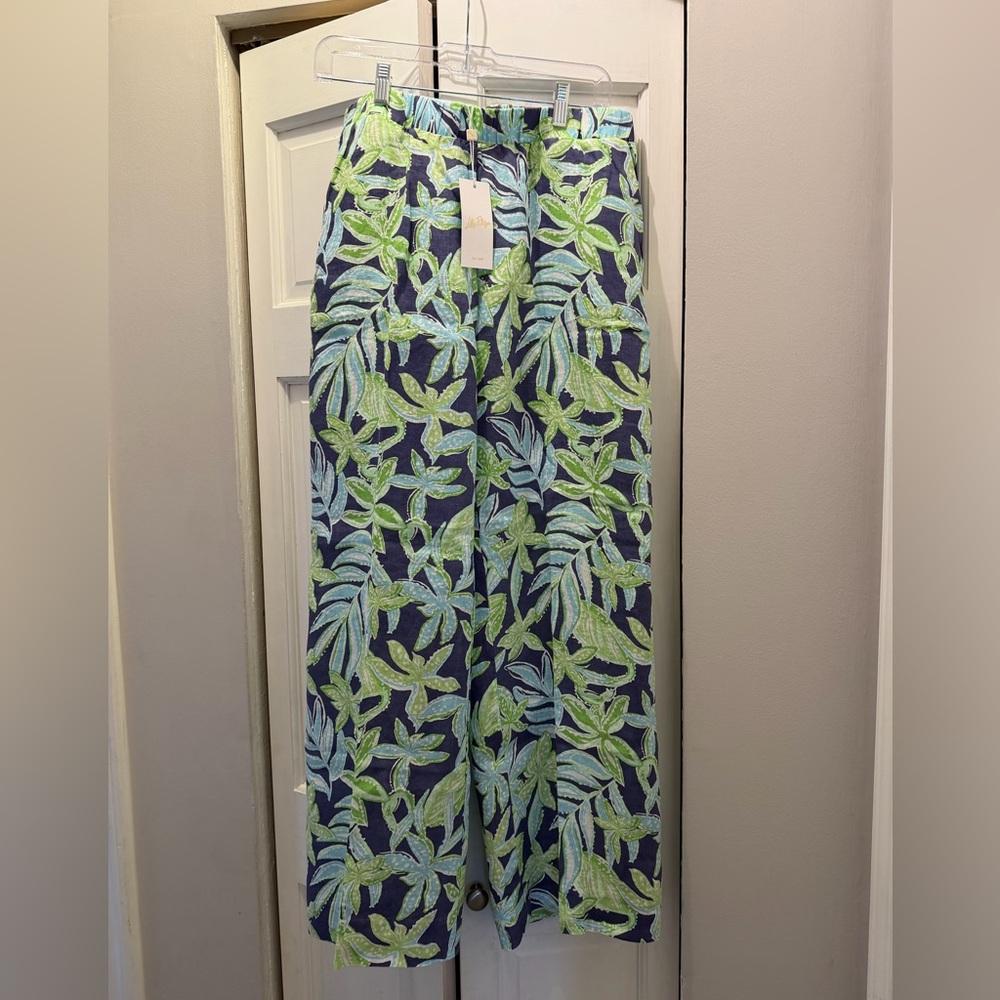 NWT LILLY PULITZER DAYLEN LINEN PALAZZO PANTS SIZE M SAPPHIRE POOL TROPICAL